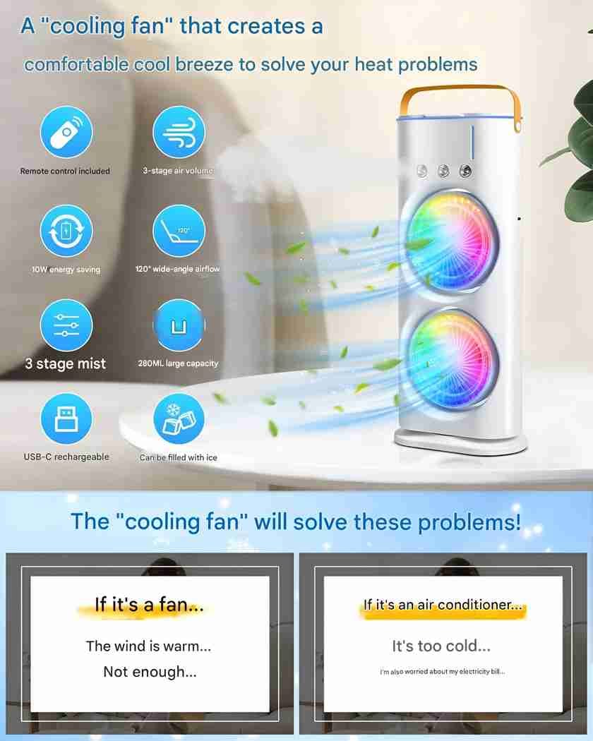 portable Doul Fan Rechargeable cooler cum A/C*